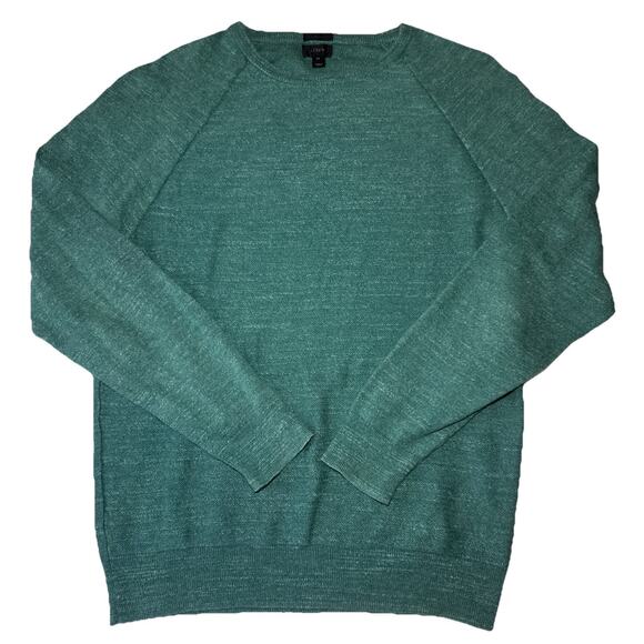 J Crew Sweater Men Medium Slim Fit Green 100% Cotton Lightweight Crewneck - Picture 1 of 8